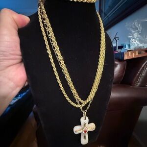Camrose & Kross JBK Vintage Triple Strand Rope Necklace w/ Cross Pendant